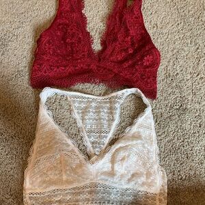 Victoria's Secret Ivory and Red Lace Bralette set
